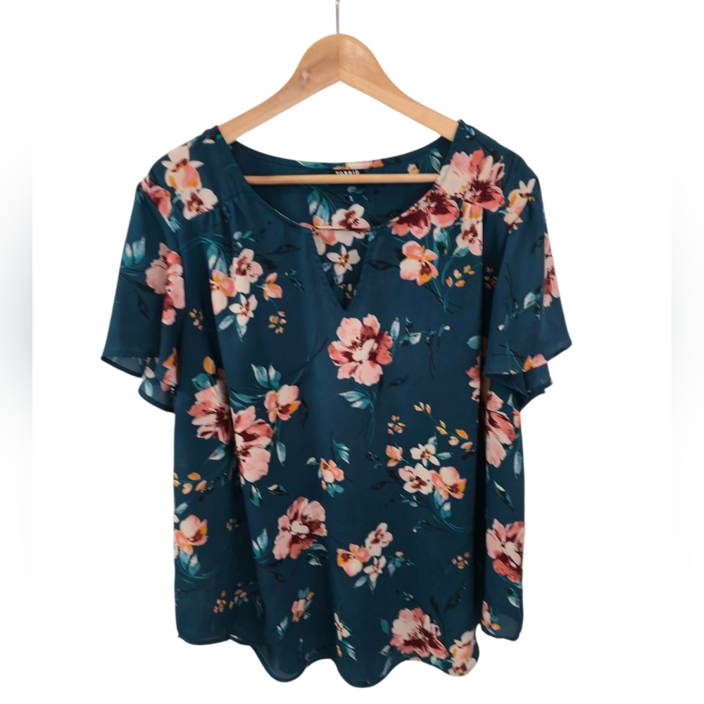 Torrid Harper Flutter Short Sleeve Georgette Floral  Blouse Plus Size 3